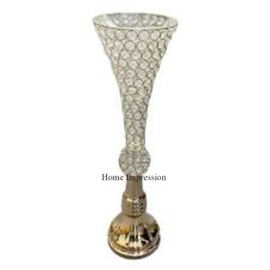 Most Beautiful Attractive Look Gold Plated Leaves Designer Stand and Base With Clear <b>Crystals</b> Beaded <b>Candle</b> Holder From India - Product Image 5