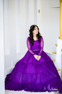 Conjunto ANARKALI Morado Sólido de Pakistán, Vestido Largo con Vuelo, Ropa India y Pakistaní, Traje Festivo, Salwar Kameez de Seda Cosido - Product Image 6