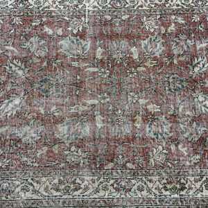 3.6x5.7 ft Vintage Rug, <b>Brown</b> Check Turkish Rug <b>Wool</b> - Product Image 5