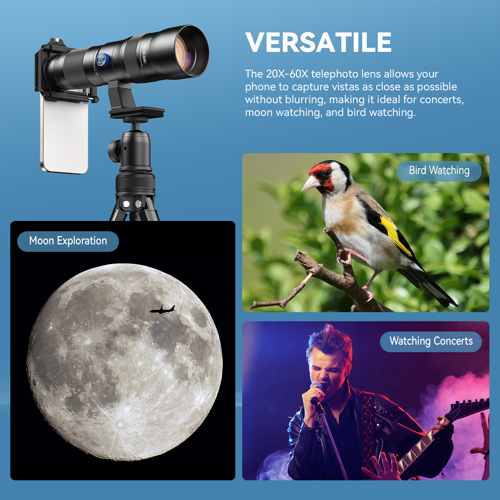 APEXEL 20X-60X Zoom Lens Kit for Smartphones HD Super Telephoto