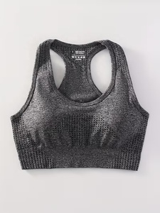 Conjunto de shorts y sujetador deportivo de yoga sin costuras de cintura alta para mujer, con espalda cruzada, acanalado, transpirable, de color liso, de dos piezas, personalizable frontalmente. - Product Image 3