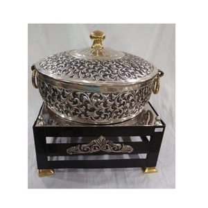 Plato para Calentar Comida de Aluminio con Asa y Perilla de Latón Dorado Chowkhi, Calidad Deluxe - Product Image 1