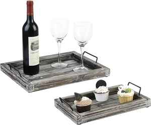 Bandeja de Servir Rectangular de Madera de Acacia Clásica con Asa, Moderna Bandeja de Servir Decorativa Rectangular de Color Madera Natural - Product Image 3