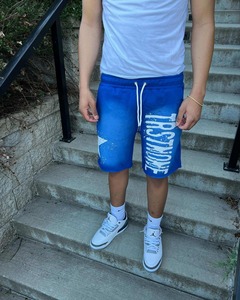 Sérigraphie personnalisée Lettre graphique Street Wear Shorts Jogger ourlet brut coton éponge lavé à l'acide Shorts pour hommes - Product Image 5