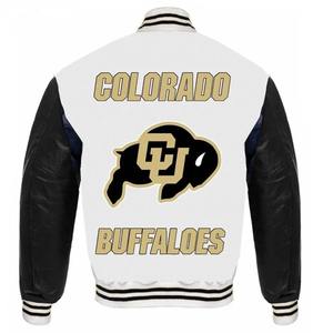 Veste universitaire en laine en gros, veste de baseball rétro avec manches en cuir, OEM/ODM disponible - Product Image 6