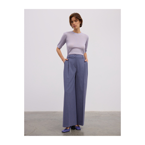 Pantalon large anti-rides indigo plissé avec taille élastique non doublé - Product Image 2