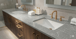 Calacatta Golden Extra Design moderne en marbre artificiel de quartz, grande dalle de 15 mm d'épaisseur, finition polie, dessus de vanité en quartz artificiel - Product Image 5