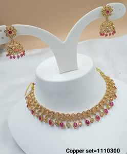 INDIAN TRADITIONAL and FASHIONABLE COPPER <b>JEWELLERY</b> BRIDAL WEDDING <b>JEWELLERY</b> <b>SET</b> for WOMEN EARRINGS and NECKLACE <b>SET</b> - Product Image 2