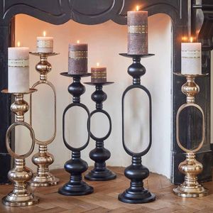 Modern Gold and Black Metal <b>Candle</b> Holder Stands Geometric Tabletop Candlestick Vases for Luxury <b>Wedding</b> Home Decor - Product Image 1