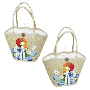 กระเป๋าหิ้วสไตล์ปิกนิกทำมือจากหญ้าทะเลธรรมชาติพรีเมียม วาดลายด้วยมือจากเวียดนาม ของที่ระลึก ปูห่าว - Product Image 1