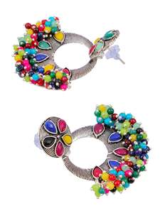 Direct Indian Supplier High Quality High Grade Oxidised Silver Plated Multicolor Geometric Beads Dangler <b>Stud</b> <b>Earrings</b> for Women - Product Image 3
