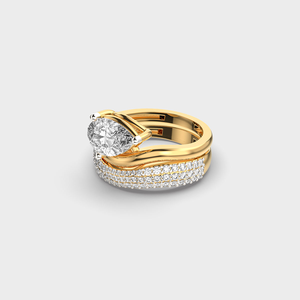 Yellow Gold Pear Cut Moissanite Engagement <b>Ring</b> With Pave Setting Classic Women's Wedding Band - Product Image 3