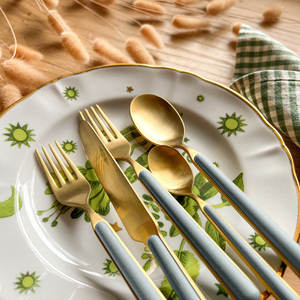 Juegos de cubiertos de lujo de acero con espejo de diseño múltiple para cenas finas, juego de cubiertos de acero inoxidable personalizado con chapado en oro - Product Image 2