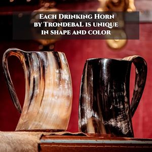 Corne à boire Thor avec base en bois, véritable coupe en corne viking artisanale pour le miel, le bière et la bière, tankar médiéval original - Product Image 3
