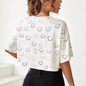 Top court d'été à manches courtes T Shirts Femmes T-shirt O Neck High Waist Crop Female Crop Top T Shirts - Product Image 4