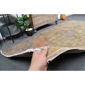 Tapis vintage 4x8 pieds orange beige en laine écologique à poils moyens, fait main, grande surface, design patchwork rectangulaire Tabriz pour adolescents - Product Image 3