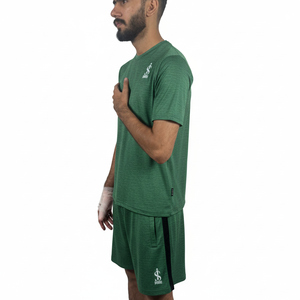 ชุดกีฬาฤดูร้อนผู้ชาย ระบายอากาศได้ดี เสื้อยืดแขนสั้นและกางเกงขาสั้น ชุดสองชิ้น ยูนิเซ็กซ์ ผ้าโพลีเอสเตอร์ผสมคอตตอน - Product Image 3