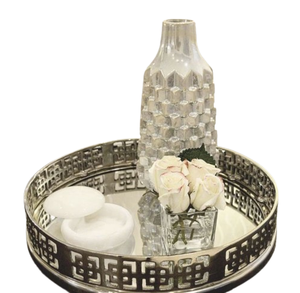 Bandeja con acabado plateado del mejor diseño, centro de mesa de Navidad, bandeja decorativa de acero inoxidable con espejo brillante plateado pulido - Product Image 1