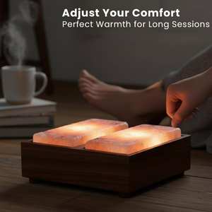 Lampe de sel de l'Himalaya pour la relaxation des pieds, dalles de sel plates, 2 lampes et support en bois, sel rose naturel pour le confort et le bien-être - Product Image 3