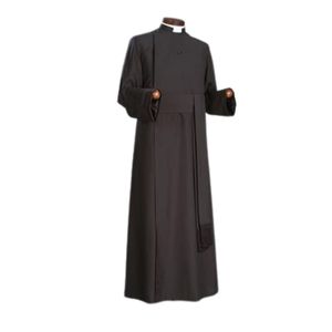 Achetez une robe liturgique noire avec bordure en dentelle, logo personnalisé, longueur légère, vêtement pour le clergé, pour les pères de l'église - Product Image 1
