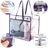 Sacs de rangement transparents durables, organisateur de couvertures transparentes, sacs à vêtements, conteneurs à vêtements de grande capacité avec poignées renforcées