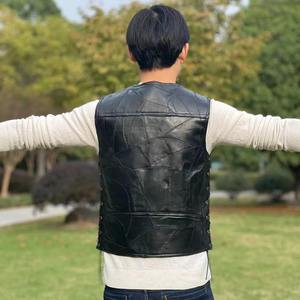 Chaleco de invierno para hombre, de piel sólida, respetuoso con el medio ambiente, cuello en V, con costuras y enhebrado de dos caras, ropa de abrigo informal para motocicleta - Product Image 6