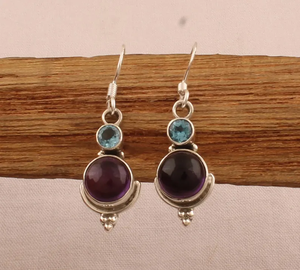 925 Sterling <b>Silver</b> Amethyst Blue Topaz <b>Earrings</b> Natural Gemstone Handmade <b>Silver</b> <b>Earrings</b> Anniversary Gift Wholesale Price - Product Image 3