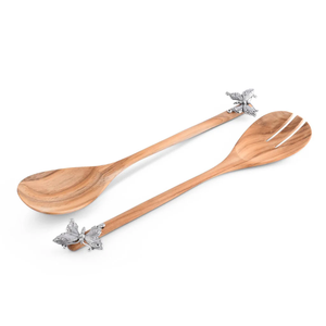 Serveur à salade poli mat argenté avec poignée papillon Outils à salade en bois les plus vendus au prix d'usine - Product Image 1