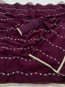 Saris de diseño con bordado de Moti y lentejuelas Venta al por mayor Partywear al por mayor en todo el mundo y barato en el precio - Product Image 6