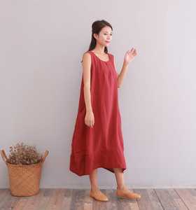 Robe d'été en coton décontractée sans manches, ample, légère et douce, robe de maison confortable, tenue quotidienne minimaliste - Product Image 2