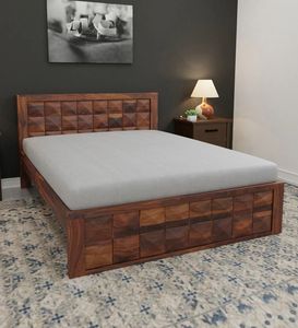 Luxury Solid Wood <b>Platform</b> <b>Bed</b> <b>Frame</b> Geometric Headboard King Queen Size Modern Wooden Bedroom Hotel Villa Furniture - Product Image 1