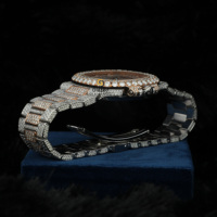 Montre automatique pour homme en acier inoxydable, style hip-hop, avec diamants taillés brillants, clarté VVS, fermoir caché à bouton-poussoir, cadran en verre