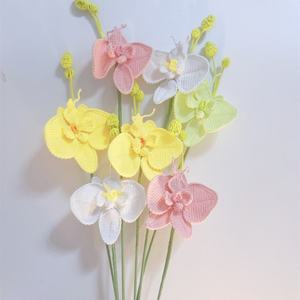 Fleur artificielle Phalaenopsis au crochet, tissée à la main, bouquet DIY fini, fleur éternelle, cadeau de vacances, modèle - Product Image 1