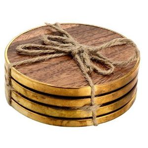 Ensemble de sous-verres en laiton personnalisé fabriqué à partir de bois naturel avec finition en bois, parfait pour les commandes en gros et au détail - Product Image 1