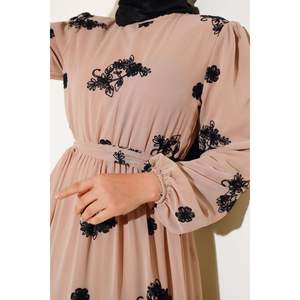 Latte Embroidered Floral Pattern Chiffon <b>Prom</b> <b>Dress</b> - Product Image 2