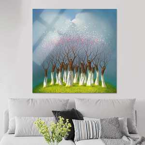 Impresión en lienzo de árboles abstractos modernos, obra de arte plana elegante para decoración del hogar, vidrio rectangular - Product Image 1