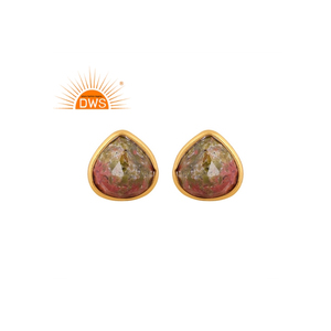 Hot Selling 925 Sterling <b>Silver</b> Natural Unakite Gemstone 18 K Gold Plated <b>Stud</b> <b>Earring</b> <b>for</b> <b>Women</b> - Product Image 1