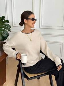 Maglione da <span class=keywords><strong>Donna</strong></span> Elegante, Casual, alla Moda, con Ampio Scollo Rotondo e Fiocco sul Retro, Pullover Lavorato a <span class=keywords><strong>Maglia</strong></span> - Product Image 2