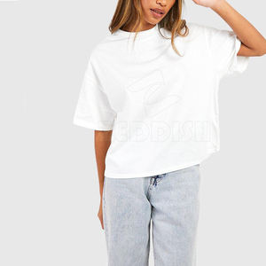 เสื้อยืดโอเวอร์ไซส์ผ้าฝ้าย100% สำหรับผู้หญิงเสื้อถักแบบถักระบายอากาศได้เสื้อผ้าแนวสตรีทสำหรับสไตล์ลำลองในฤดูร้อนงาน OEM ตามสั่ง - Product Image 1