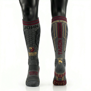 <b>Mens</b> Flag Football <b>Socks</b> 320 GSM Premium Nylon Spandex Blend <b>Grey</b> Maroon Cushioned Panels Knit Custom Logo Sublimation <b>Socks</b> - Product Image 1