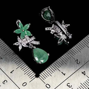 AAA+ Quality 925 Sterling <b>Silver</b> Earrings Pear Emerald 9x7mm Natural Gemstone Jewelry Cus-Jew94 - Product Image 2