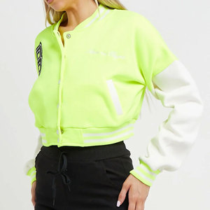 Custom <b>Plain</b> Cotton Blank Women Crop Varsity Jacket Casual Wear Trending Design Women Crop Varsity Jacket - Product Image 3