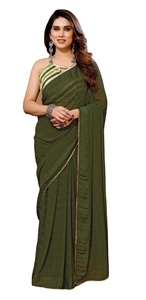 Prêt-à-porter Georgette avec dentelle imprimée et passepoil Collection Sari - Product Image 5