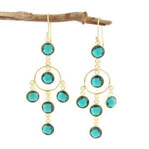 Pendientes de Alta Calidad con Baño de Oro de 24k, Diseño de Bisel, con Múltiples Piedras de Apatita y Cuarzo, Pendientes Colgantes, Regalo para Mujer - Product Image 1