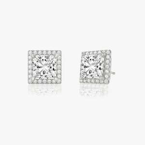 <b>Halo</b> 1ct Lab Grown Diamond 14k White Gold Stud <b>Earrings</b> 4g Luxury Vintage Round Cut Setting for Everyday Elegance - Product Image 2
