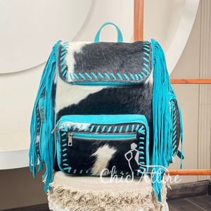 Nueva moda buen precio cuero de vaca genuino turquesa flecos bolsa de pañales personalización Premium grandes mochilas ocultas - Product Image 1