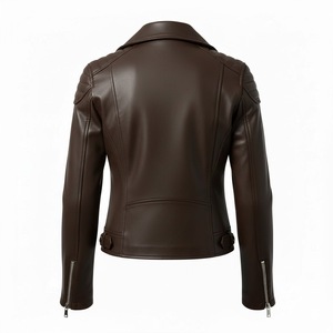 Chaqueta de Motociclista de Cuero Marrón Oscuro para Mujer, Personalizada, al por Mayor, en Grandes Cantidades, Estilo Motero Genuino, Abrigo para Dama, Precio de Fábrica, OEM - Product Image 3