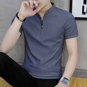 T-Shirt d'été pour homme de grande taille Polo confortable et décontracté de couleur unie avec demi-fermeture éclair Maillot de corps tendance à col montant assorti - Product Image 6