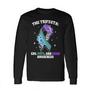 T-shirt a maniche lunghe per la sensibilizzazione alla sindrome cronica della malattia di Spoonie con il logo Trifecta EDS POTS MCAS - Product Image 2