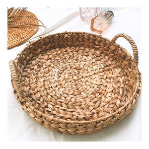 <b>Vintage</b> Bohemian Water Hyacinth Serving Tray with Handle for Coffee Table <b>Desk</b> Organizer Made in Vietnam - Product Image 1